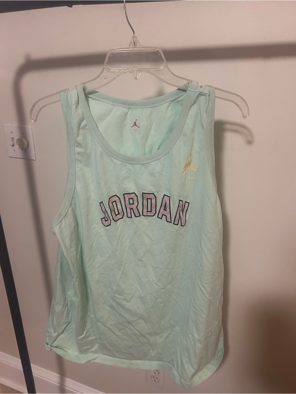Jordan Men's Mint Green Tank Top with Pink-Accented Logo